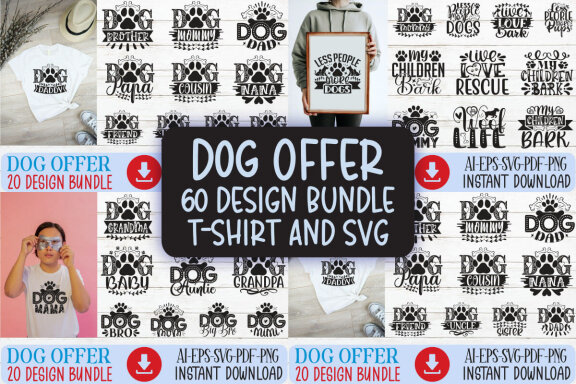Dog SVG And T-shirt Design Bundle