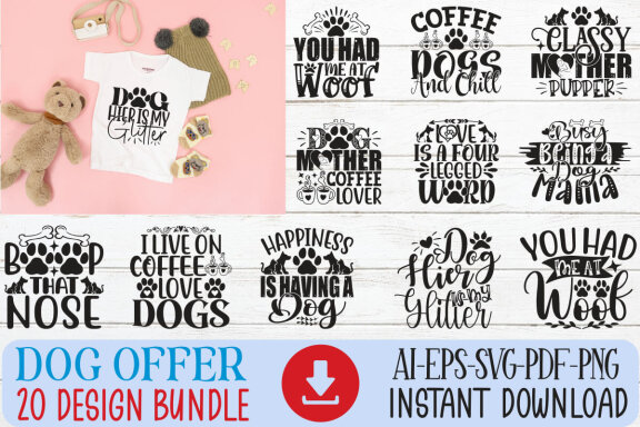 Dog SVG And T-shirt Design Bundle