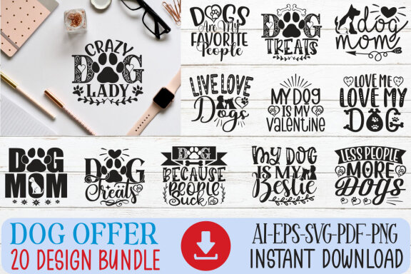 Dog SVG And T-shirt Design Bundle