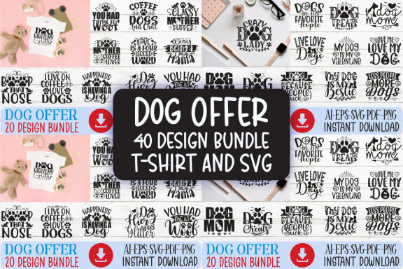 Dog SVG And T-shirt Design Bundle