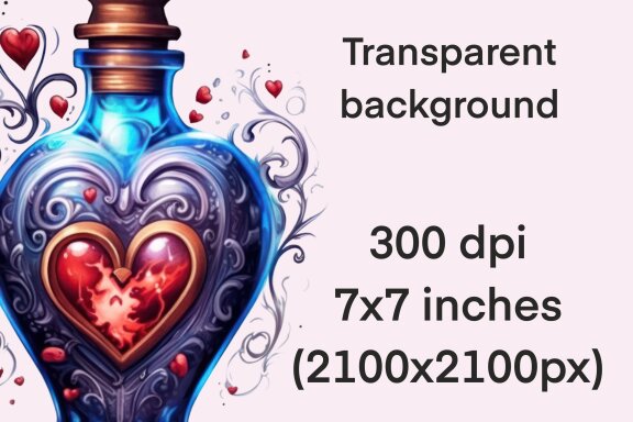 Love Potion PNG Bundle, Romantic Magic Bottles Clipart