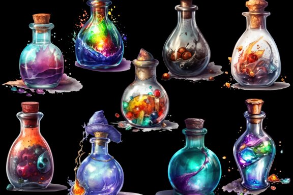 Magic Potions PNG Bundle, Witchcraft Bottles Clipart
