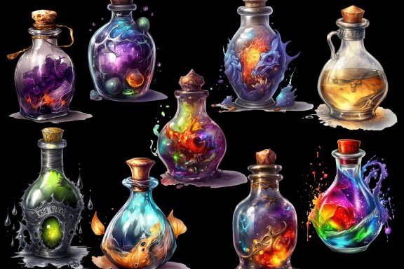 Magic Potions PNG Bundle, Witchcraft Bottles Clipart