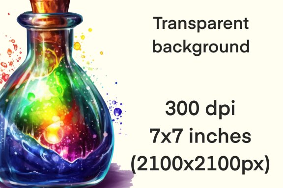 Magic Potions PNG Bundle, Witchcraft Bottles Clipart