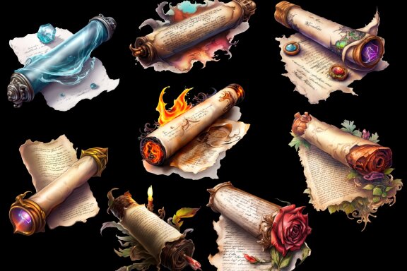 Magic Scroll PNG Bundle, Wizard Spell Clipart