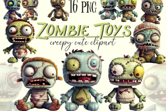 Plush Zombie PNG Bundle, Funny Horror Clipart