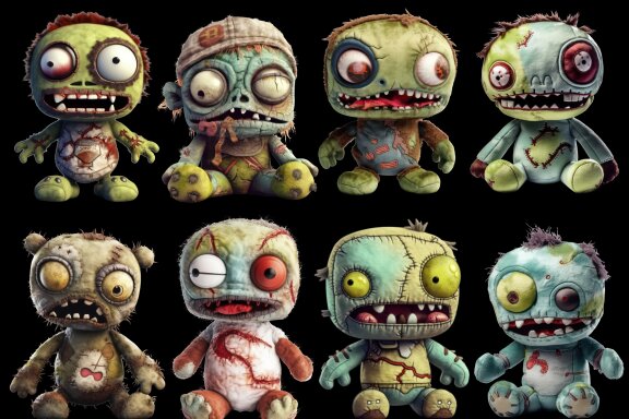 Plush Zombie PNG Bundle, Funny Horror Clipart