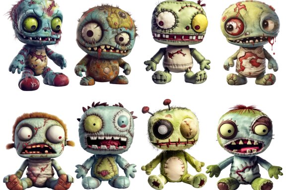 Plush Zombie PNG Bundle, Funny Horror Clipart