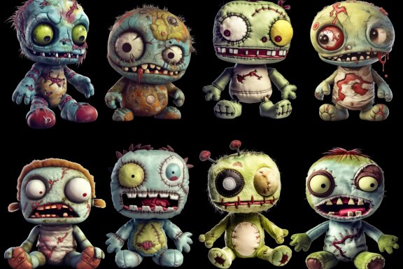 Plush Zombie PNG Bundle, Funny Horror Clipart