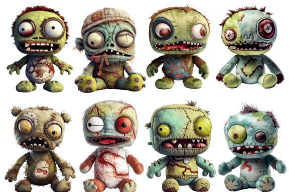 Plush Zombie PNG Bundle, Funny Horror Clipart