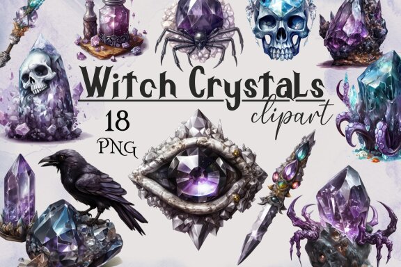 Crystal Witch Stuff PNG Bundle, Dark Fantasy Magic Clipart