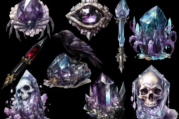 Crystal Witch Stuff PNG Bundle, Dark Fantasy Magic Clipart