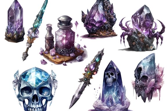 Crystal Witch Stuff PNG Bundle, Dark Fantasy Magic Clipart