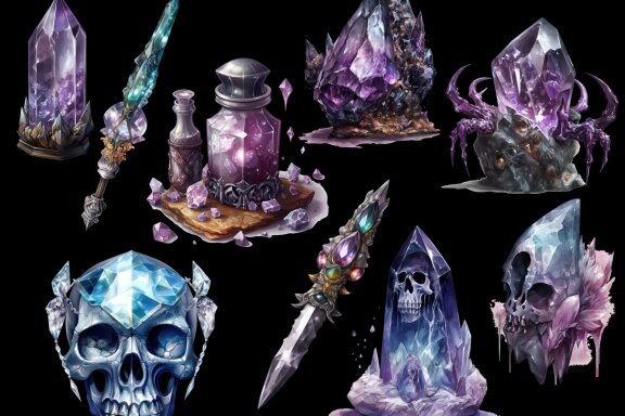 Crystal Witch Stuff PNG Bundle, Dark Fantasy Magic Clipart