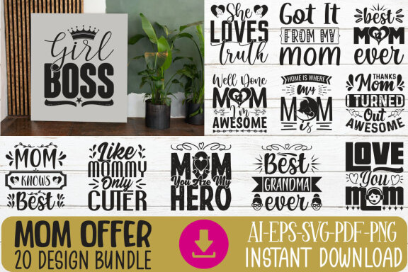 Happy Mother's Day SVG And T-shirt Design Bundle