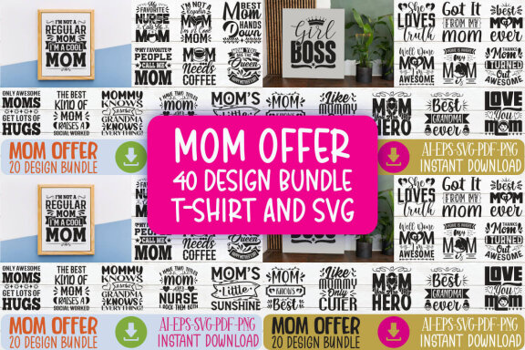Happy Mother's Day SVG And T-shirt Design Bundle