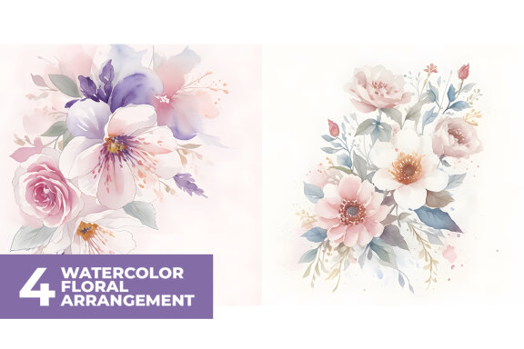 4 Watercolor Floral Arrangement Stock Images