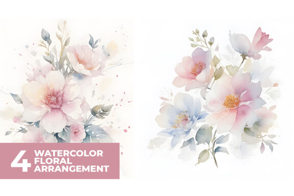 4 Watercolor Floral Arrangement Stock Images