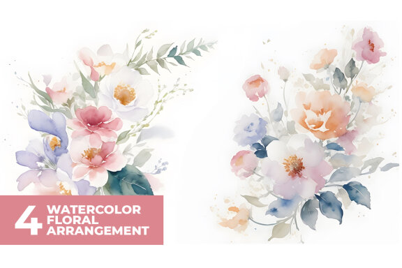 4 Watercolor Floral Arrangement Stock Images