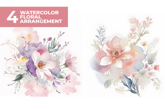 4 Watercolor Floral Arrangement Stock Images