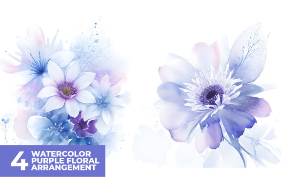 4 Watercolor Purple Flower Stock Images