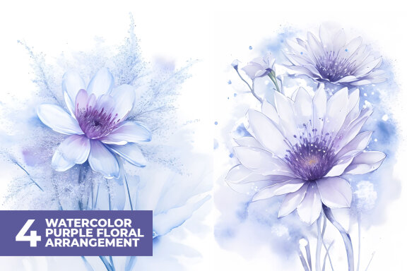4 Watercolor Purple Flower Stock Images