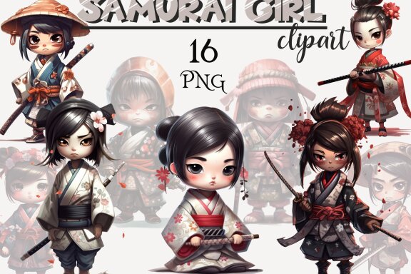 Samurai Girl PNG Bundle