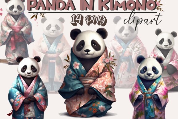 Panda In Kimono PNG Free Bundle