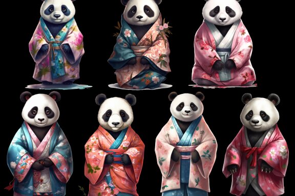 Panda In Kimono PNG Free Bundle