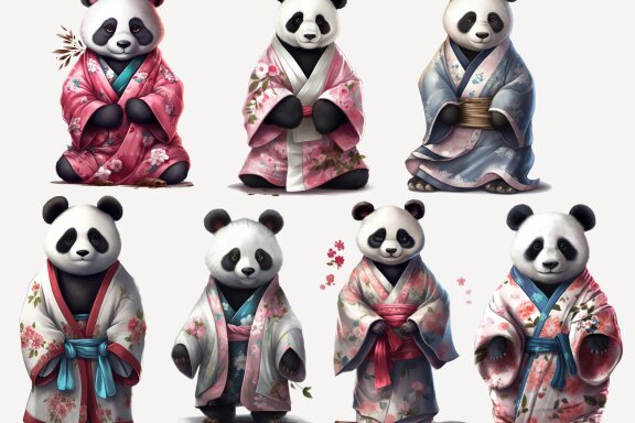 Panda In Kimono PNG Free Bundle