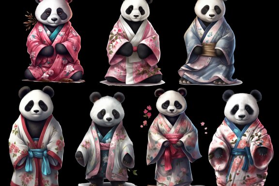 Panda In Kimono PNG Free Bundle