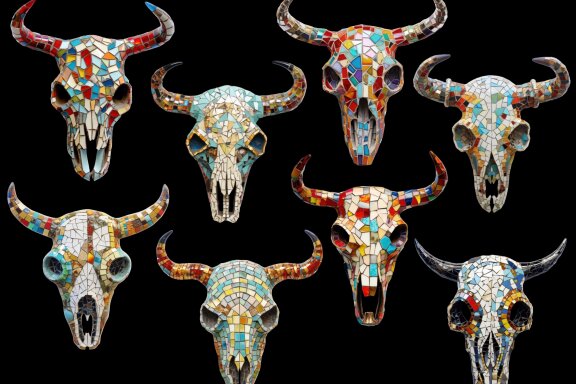 Mosaic Cow Skull PNG Free Bundle
