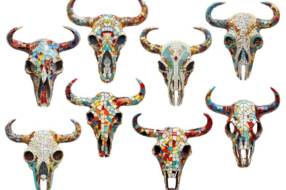 Mosaic Cow Skull PNG Free Bundle