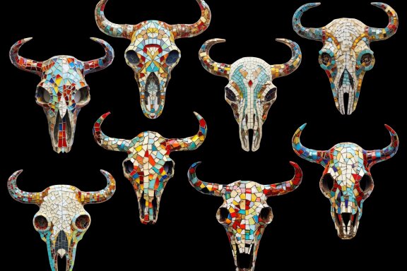 Mosaic Cow Skull PNG Free Bundle