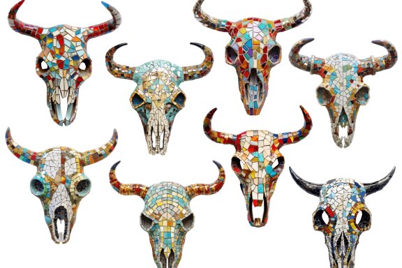 Mosaic Cow Skull PNG Free Bundle