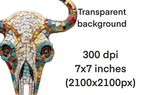Mosaic Cow Skull PNG Free Bundle