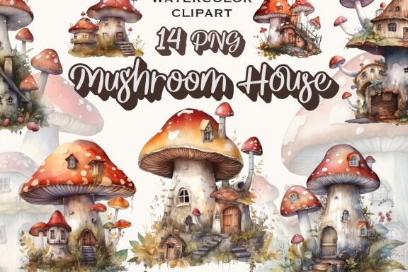 Fairy Mushroom House PNG Bundle
