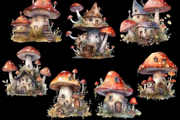 Fairy Mushroom House PNG Bundle