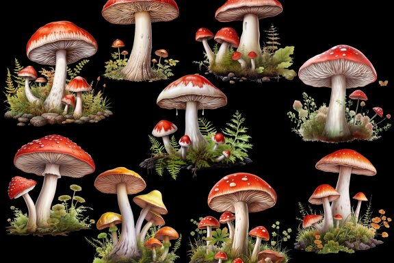 Amanita Mushrooms PNG bundle
