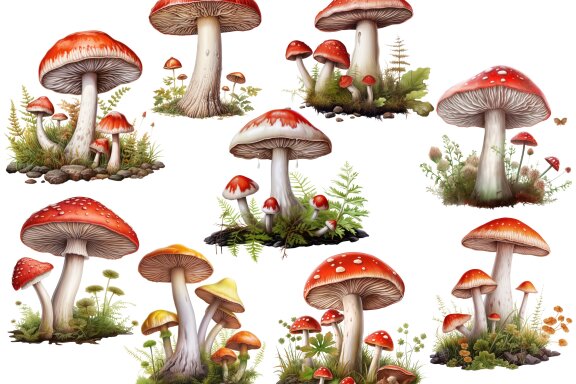 Amanita Mushrooms PNG bundle
