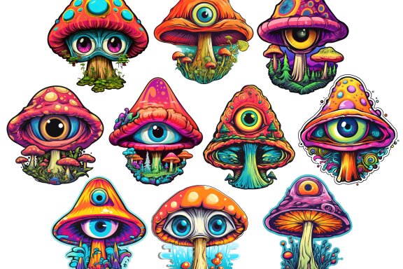 Trippy Mushrooms PNG Bundle