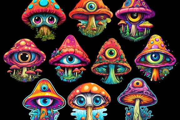Trippy Mushrooms PNG Bundle