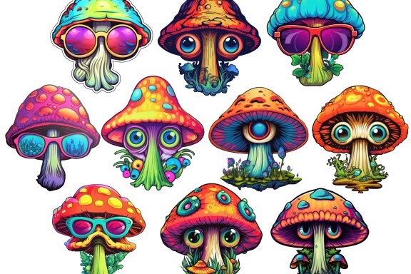 Trippy Mushrooms PNG Bundle