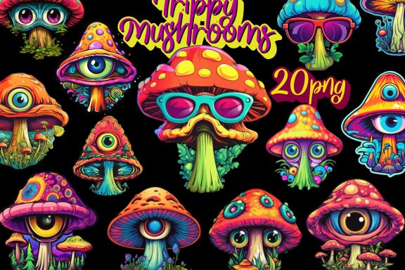 Trippy Mushrooms PNG Bundle