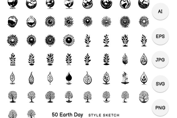 Earth Day Element Draw Black