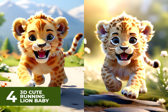 4 Cute Running Lion Baby Stock Image