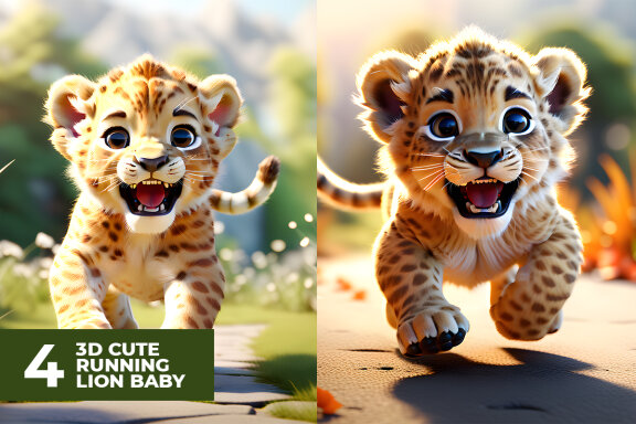 4 Cute Running Lion Baby Stock Image