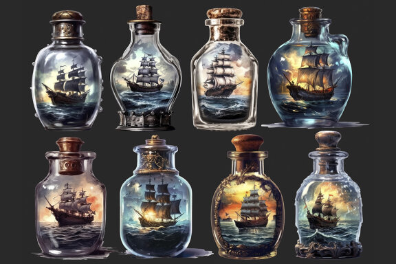 Pirate ship in a bottle PNG Bundle