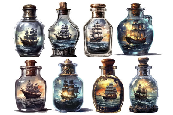 Pirate ship in a bottle PNG Bundle