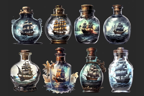 Pirate ship in a bottle PNG Bundle